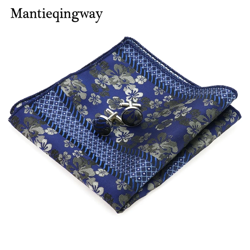 Mantieqingway 8,5 см широкий синий Галстук платок Запонки Kravat Набор для бизнеса Цветочные жаккардовые корбаты запонки набор для мужчин