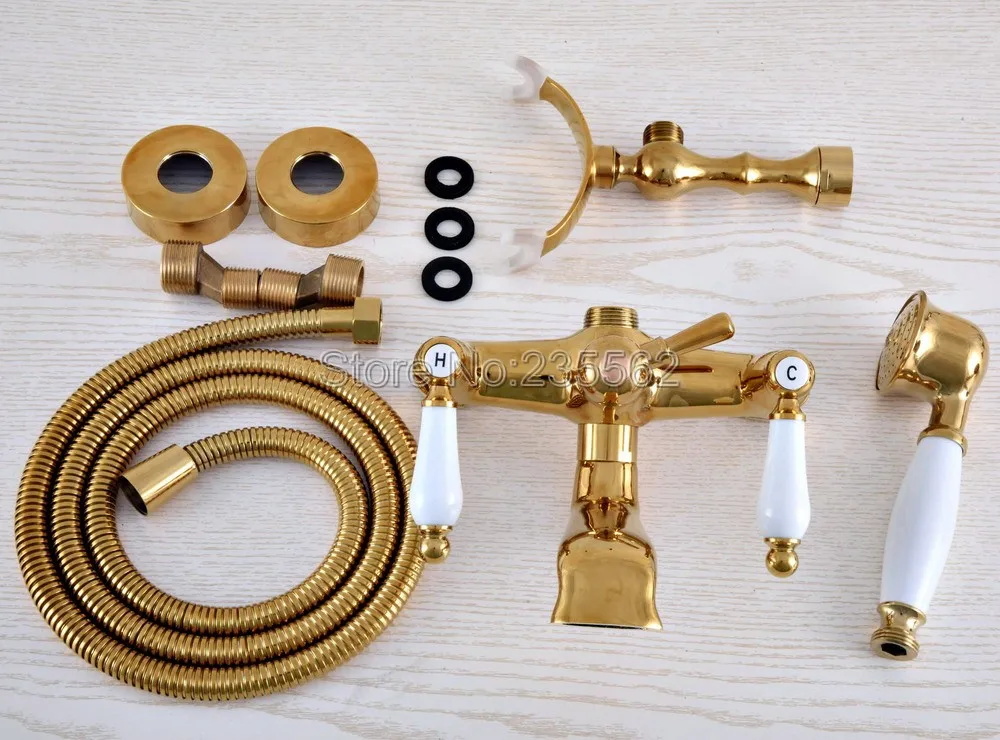 Настенный золотой Латунный кран для ванной комнаты телефонный стиль смеситель