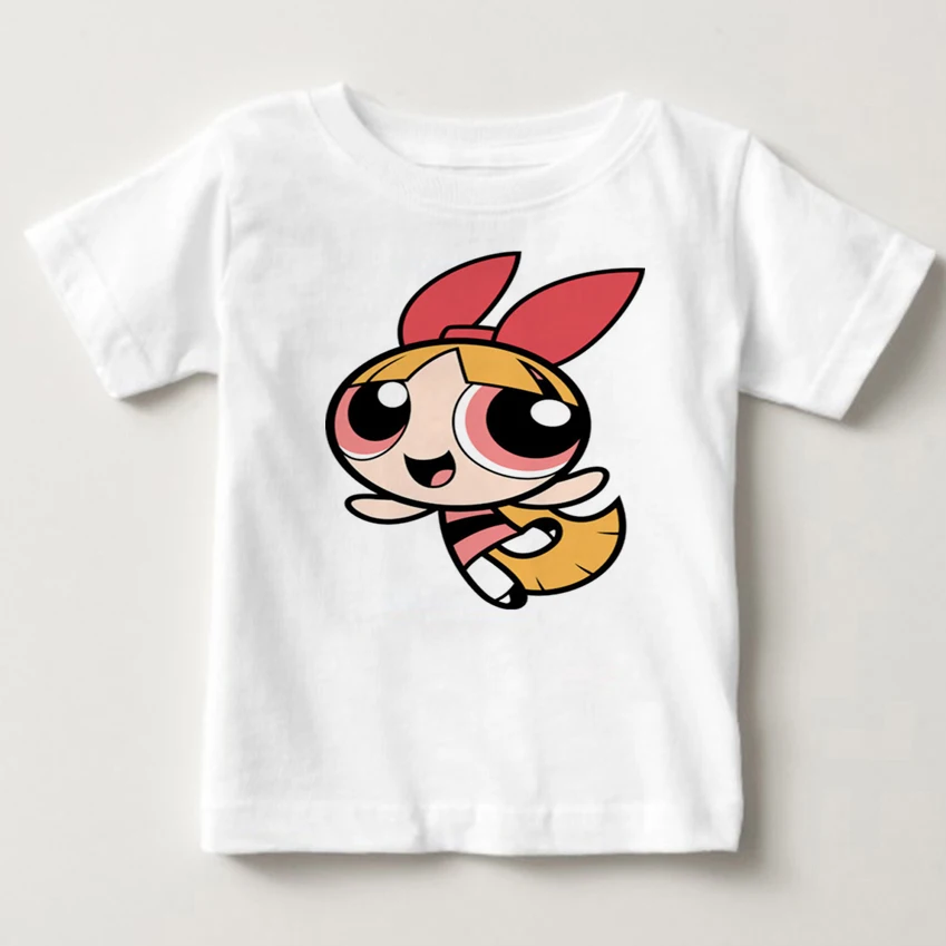 Powerpuff/детская футболка для девочек хлопковая футболка с короткими рукавами и круглым вырезом Футболка для мальчиков и девочек, топы для малышей, MJ