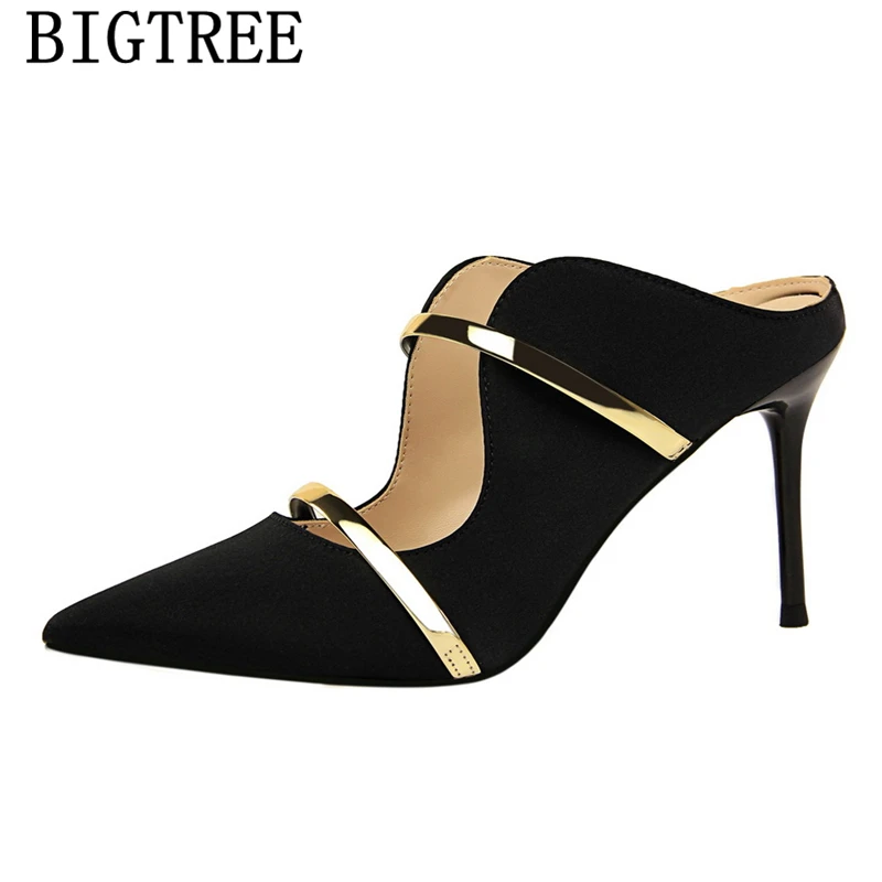 Обувь Bigtree женские туфли без задника фетиш высокий каблук сексуальные Черные