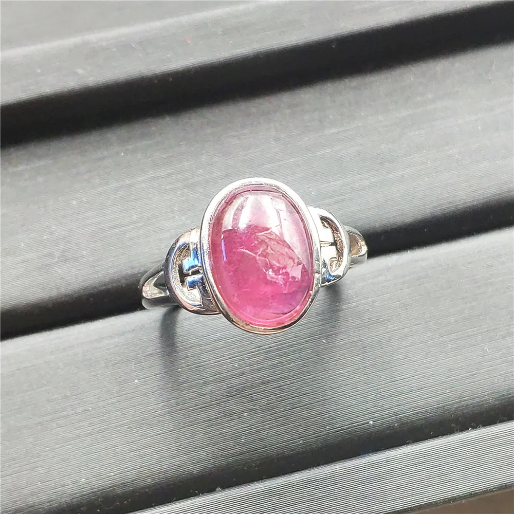 100% натуральный розовый турмалин Кольцо Кристалл Женская мода Регулируемый