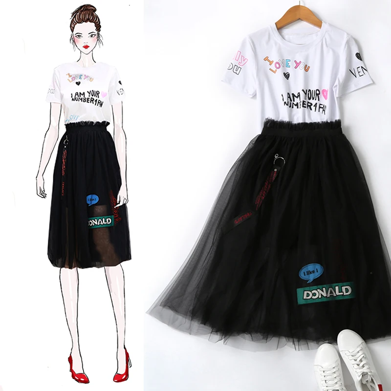 Женский сетчатый комплект из 2 предметов модная летняя футболка с буквенным