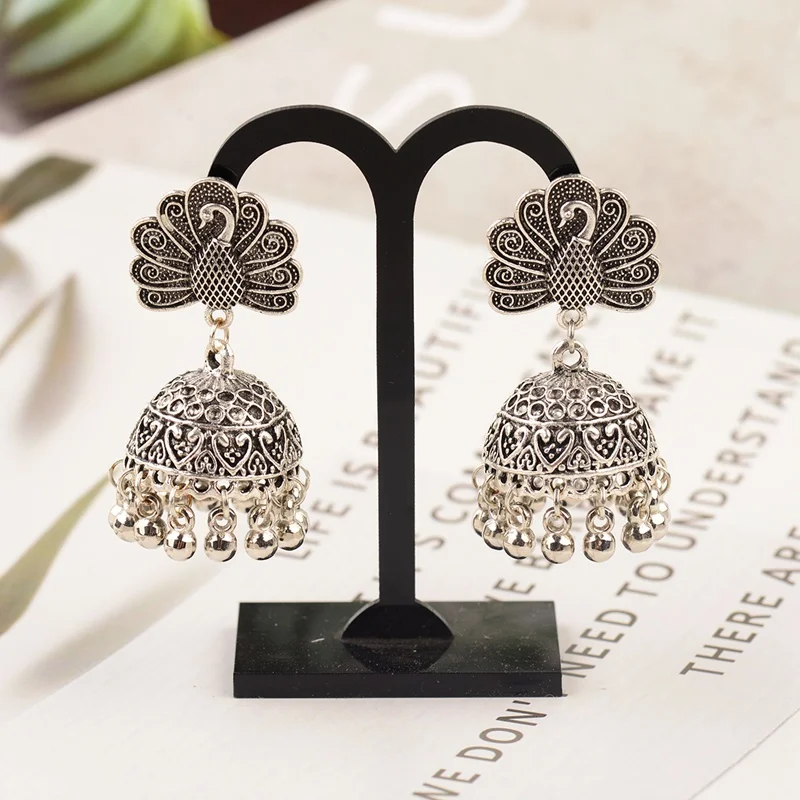 Антикварные висячие серьги в стиле бохо этническом Jhumka из Индии женские форме