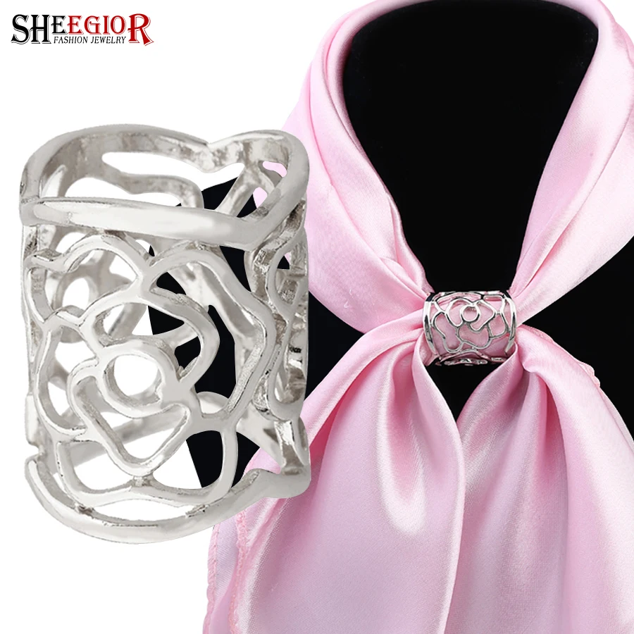 Полые розы шарф Пряжка Брошь Броши Модные ювелирные изделия романтические милые