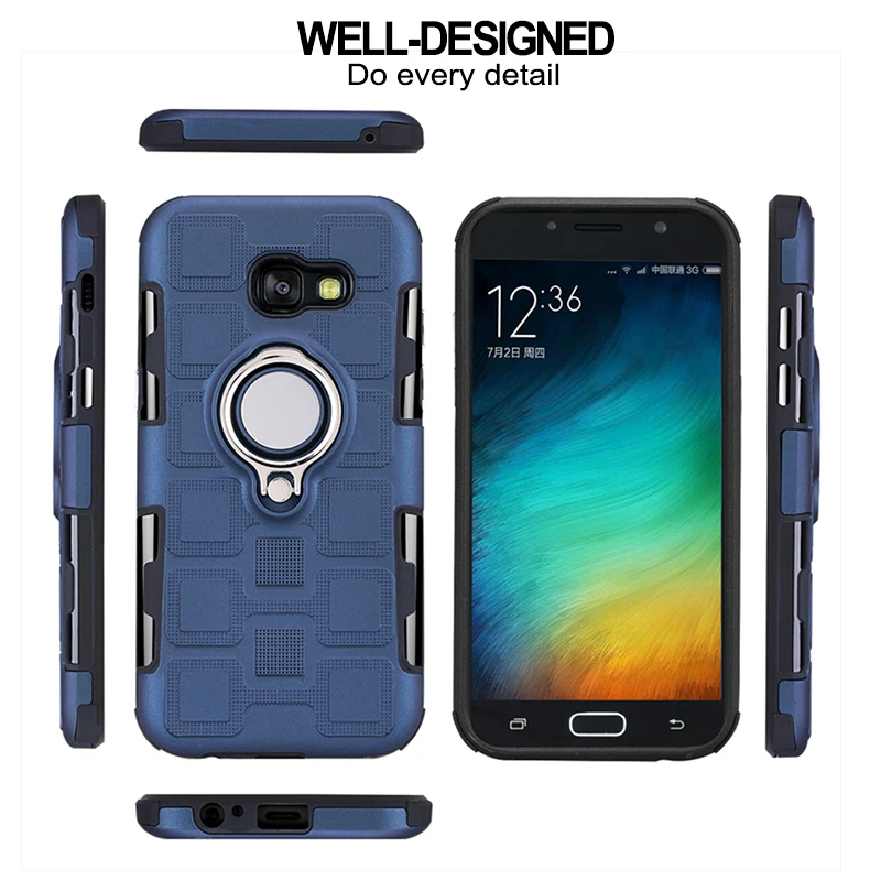 Roc Joan Matte Ice Feel Case For Samsung Galaxy A7 2018 A5 2017 Armor Metal Ring Car Holder Shock Proof Silicone PC Coque |