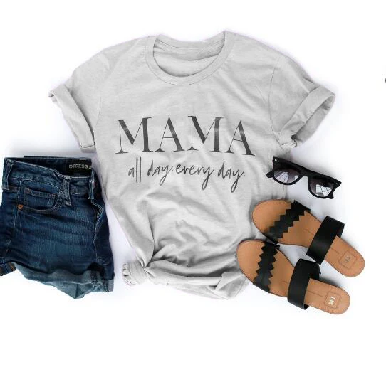 Женская футболка с коротким рукавом MAMA белая круглым вырезом на весь