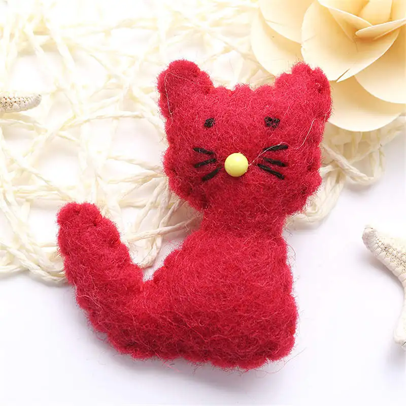 1 шт кошка животное Шерсть Войлок DIY ремесло тыкать DIY наборы многофункциональные Украшения для рождественской елки брошь Детская лента для волос розовый белый синий - Цвет: red