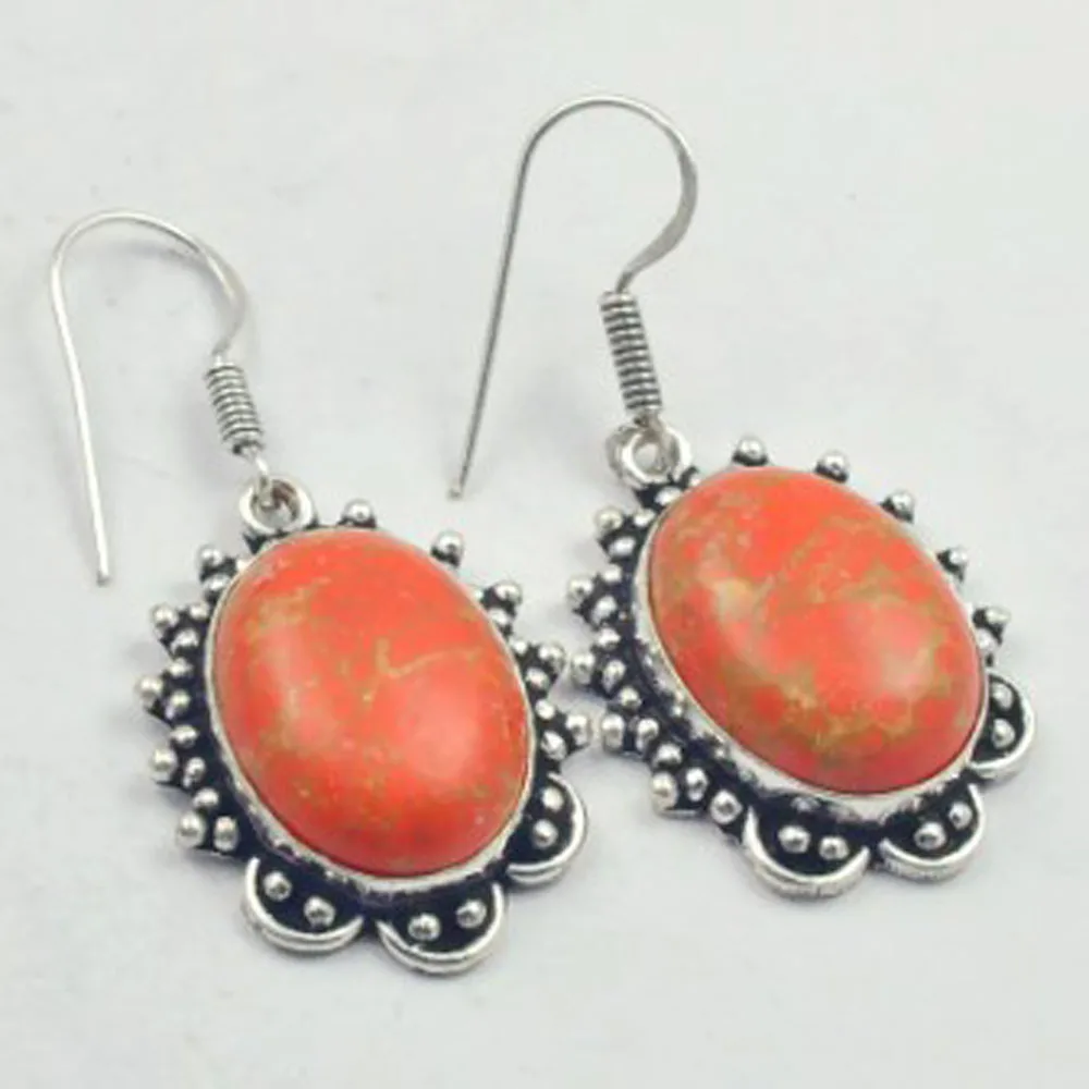 Медные бирюзовые сережки серебряное покрытие над медью размер США 47 мм E3586 |