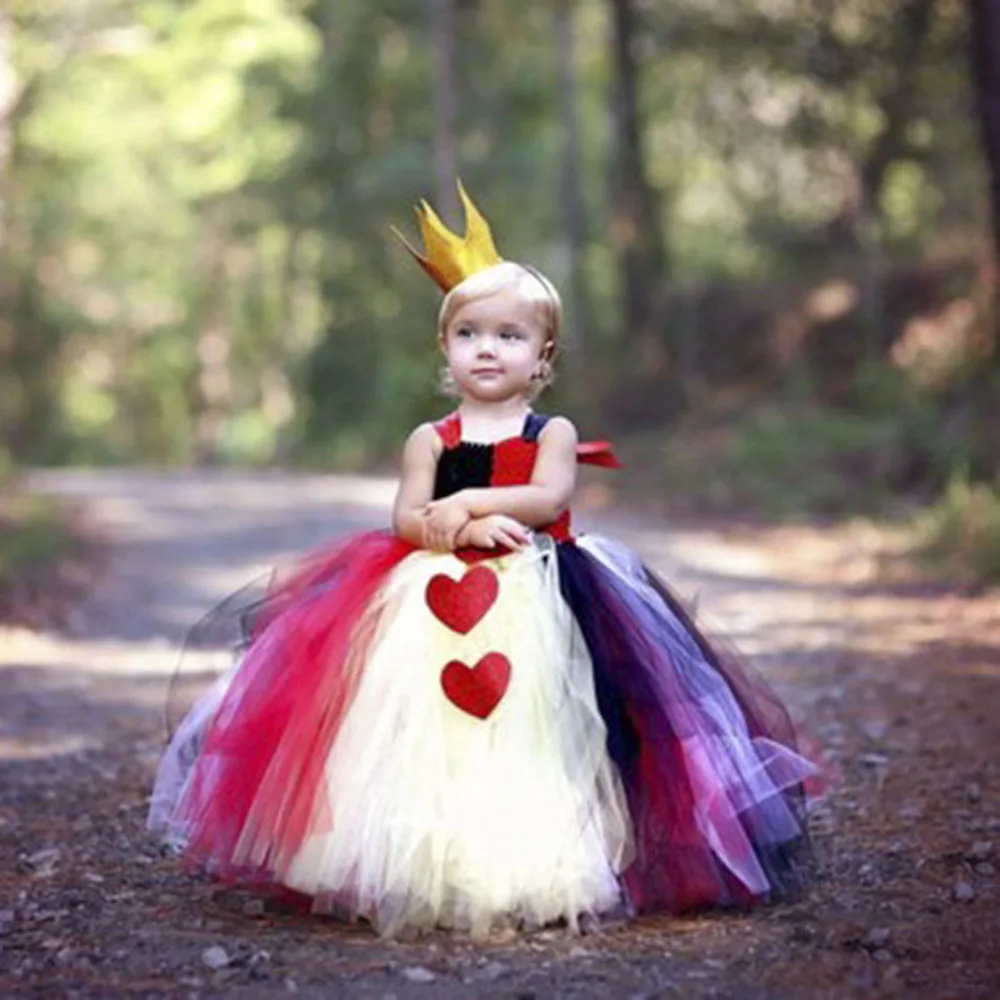 

Halloween Queen of Heart Tutu Dress with Crown Little Girls Alice in Wonderland Cosplay Costume Set For Christmas New Year Party