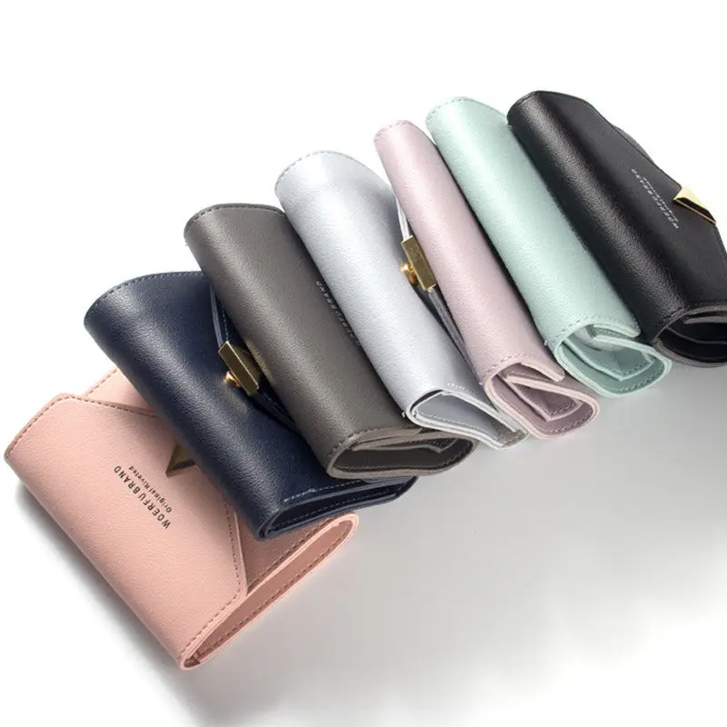 Брендовый Модный женский короткий маленький кошелек для денег PU кошелек женский кожаный складной держатель для карт