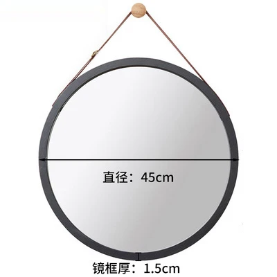 D45cm-Black Круглое настенное зеркало из искусственной кожи, декоративное зеркало с подвесным ремешком для ванной комнаты, зеркало для макияжа, включая крючок, домашний декор mx3071411 - Цвет: D45cm-Black