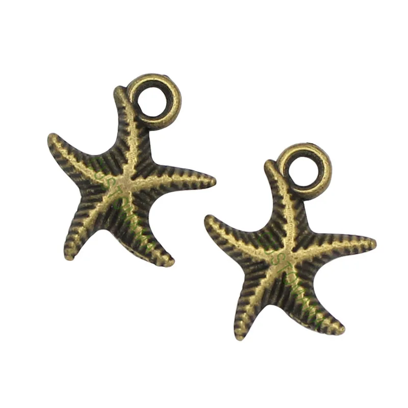 100pcs Antique бронза 2 сторонний подвеска в виде морской звезду кулон морская звезда