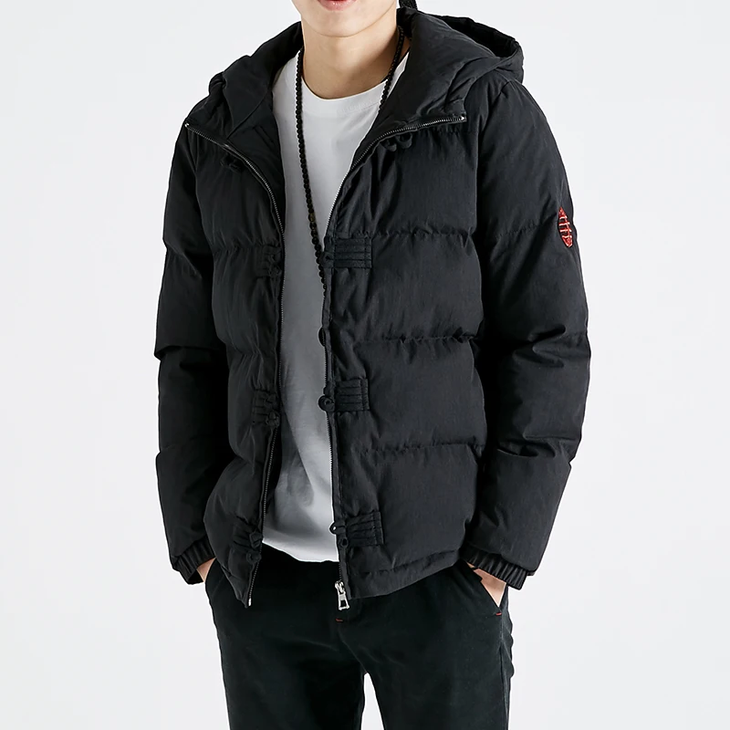 Зимняя мужская куртка на пуговицах с капюшоном хлопковая стеганая хлопковой