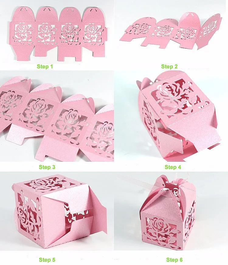 Gold metallic paper laser cut personalized wedding sweets box