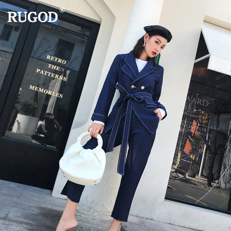 RUGOD 2018 новый офисный Женский комплект из двух предметов деловой костюм со штанами