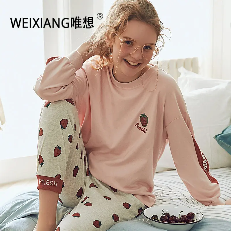 WEIXIANG демисезонный с длинными рукавами хлопок для женщин пижамный комплект