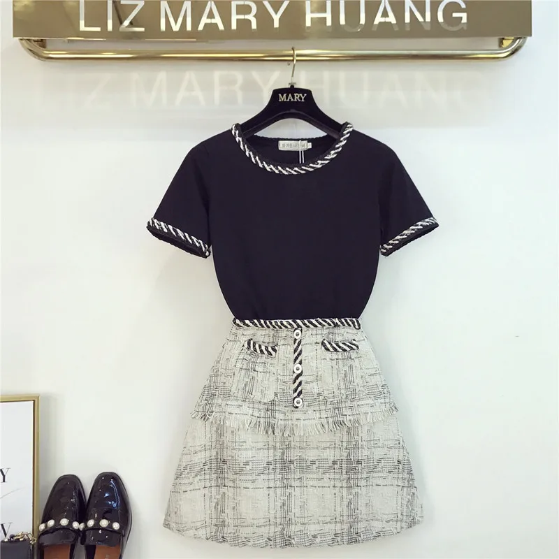 Женский комплект из 2 предметов винтажный твидовый Топ в стиле пэчворк и