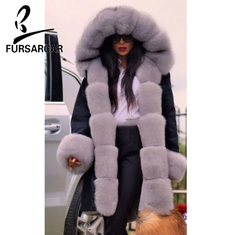 FURSARCAR 2020 модная Роскошная меховая парка зимняя Толстая теплая из натурального