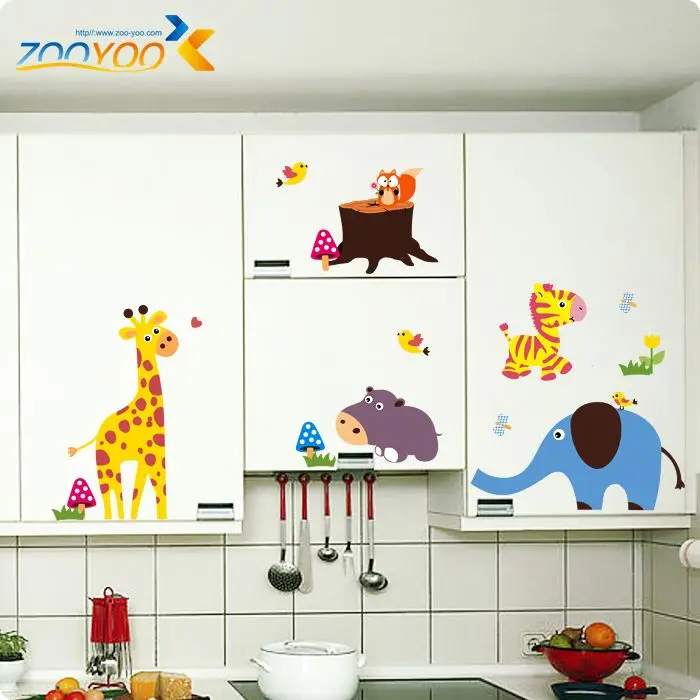 Джунгли диких животных Жираф наклейки на стену в виде слона для детской комнаты
