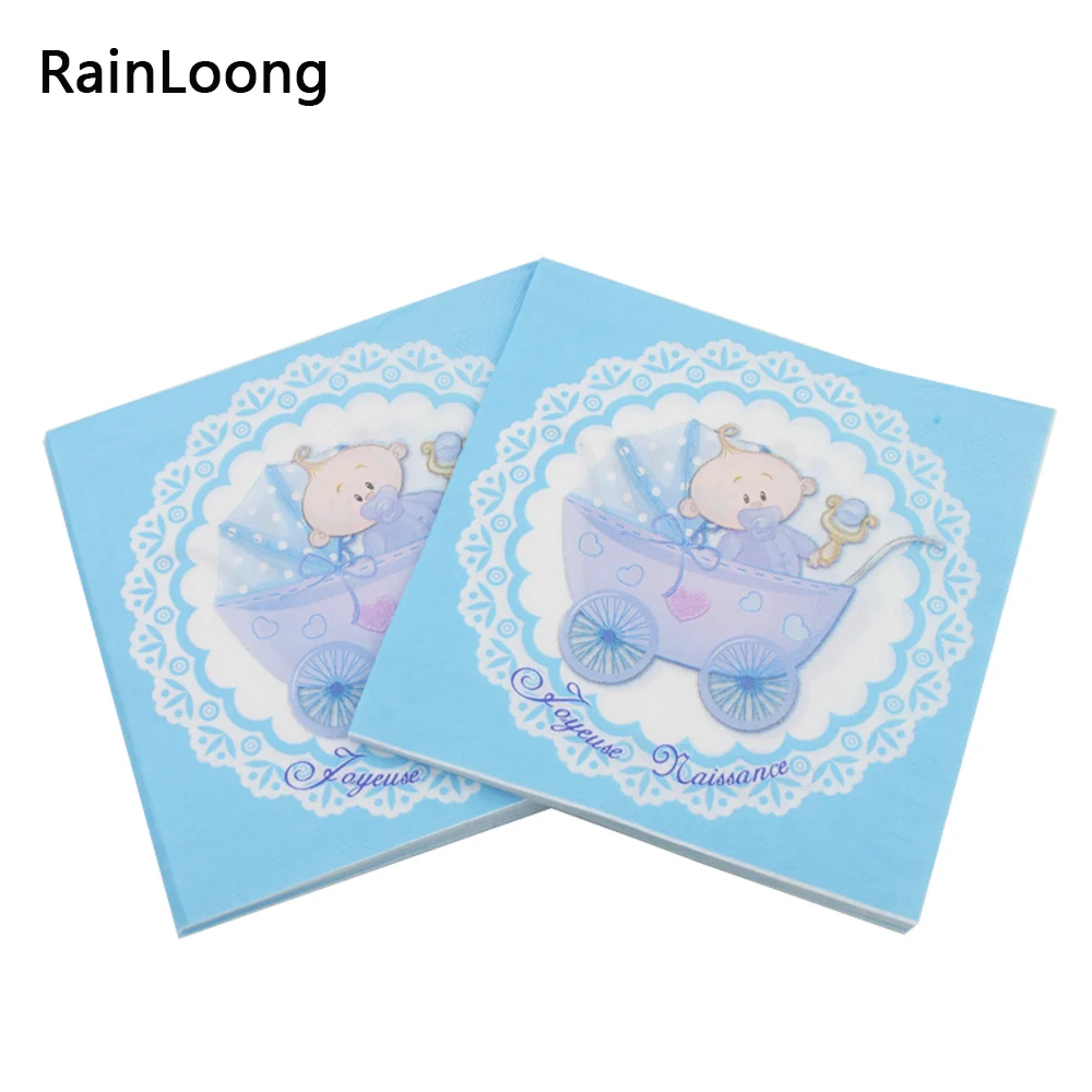 [Rainloong] Baby Shower Бумага салфетка для мальчика и девочки, Пол раскрыть детскую коляску салфетка салфетки 33*33 см 20 шт./упак./лот