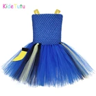 Платье-пачка для девочек Карнавальный костюм с голубой рыбкой для детей от 1 года до 12 лет, пляжная одежда с рисунком моря для Хэллоуина, карнавальные вечерние костюмы