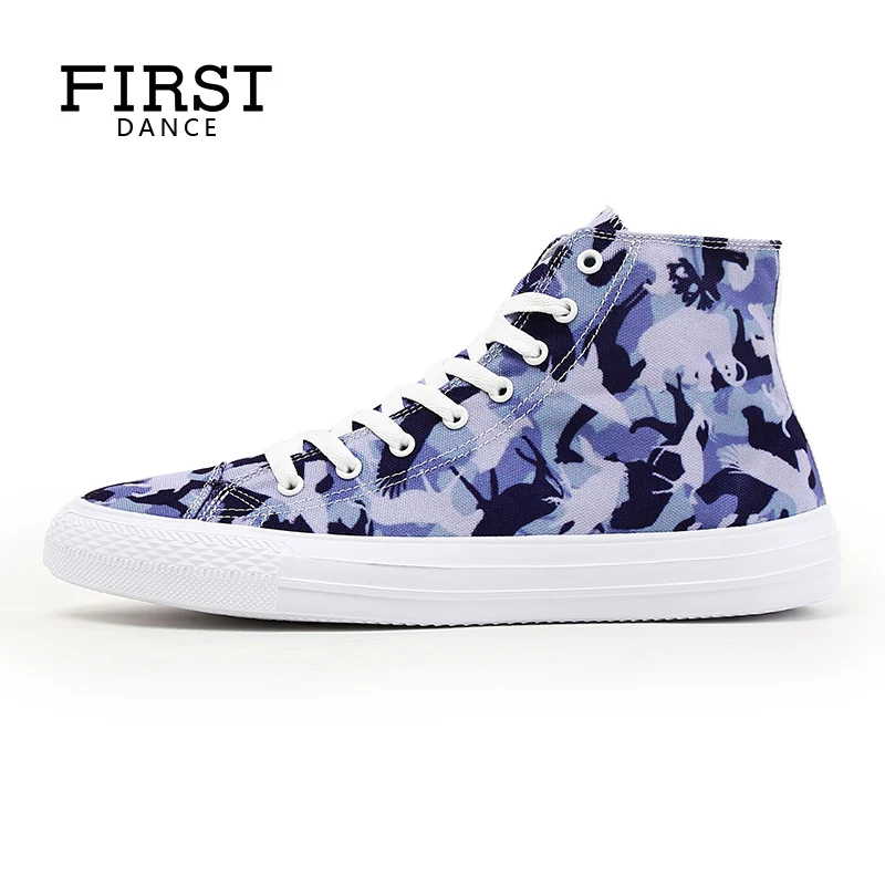 

FIRST DANCE Fashion Printed Blue Camouflage Shoes Men Classic Canvas Shoes Man High Top Shoes Men Casual Shoes Male Flats Spring