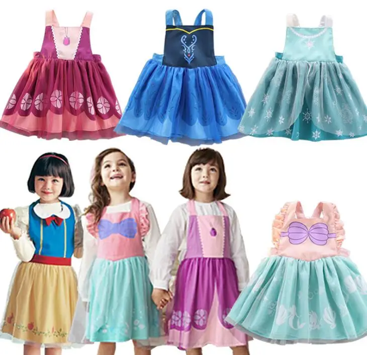Retail 2019 Children Baby Cartoon Waterproof Apron Dress for children Girls Princess Cute Back Bow 2-6T | Детская одежда и обувь