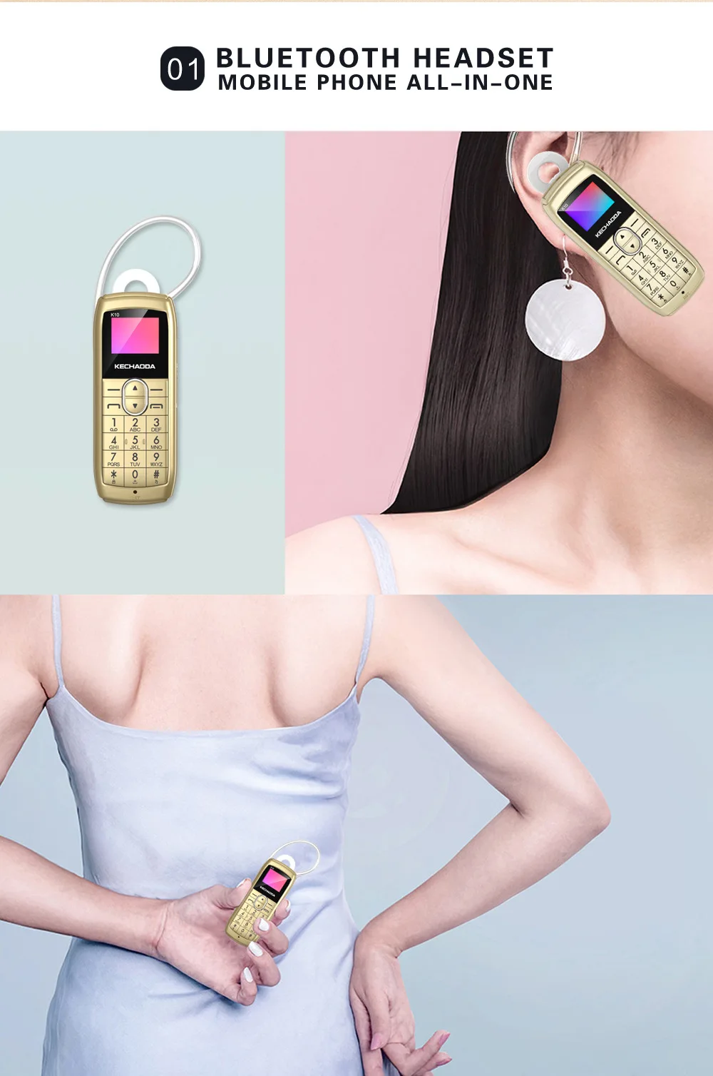 KECHAODA K10 Bluetooth гарнитура Мобильный телефон все-в-одном 0,6" MTK6261DA 32 Мб+ 32 Мб 250 мАч сотовый телефон