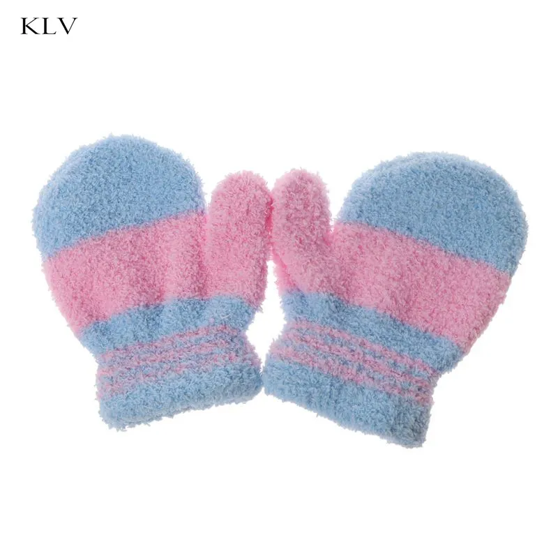 

Симпатичные Теплые Зимние перчатки для мальчиков и девочек, вязаные радужные варежки для малышей, одежда для детей и малышей