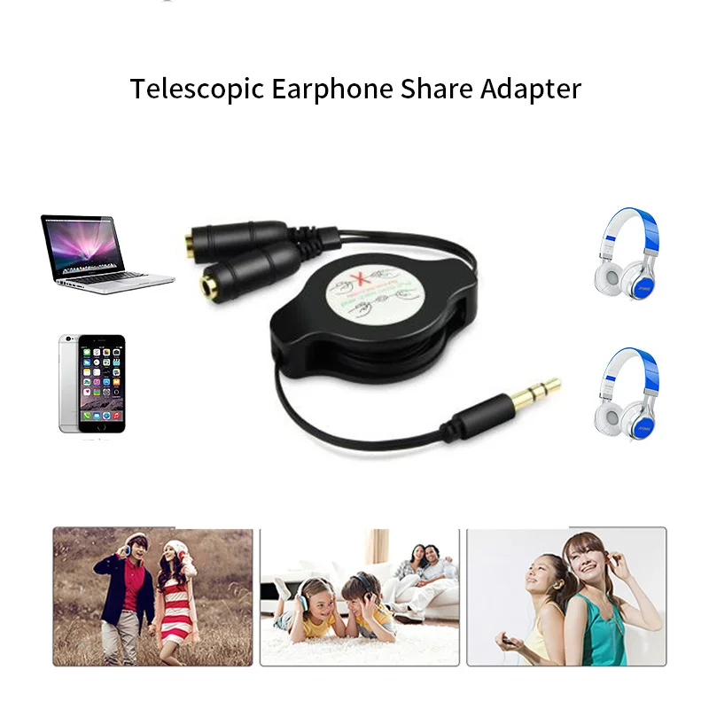 HOTR Telescopic Earphone Share Adapter Cord Extendable Headphone MP3 Music Splitter 3.5mm Audio Aux Line Male to Female | Электроника