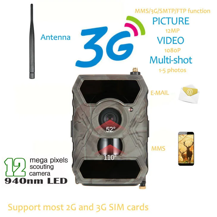 Камера для охоты 3G тепловизионная камера 12MP игровая дикой природы инфракрасная