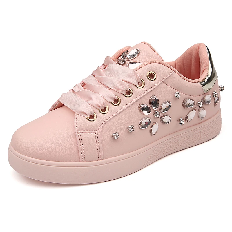 YWEEN Brand New Women Flat Shoes Women Pearl Espadrille Soft Leather Rhinestone Sneaker Shoes Female Round toe loafers