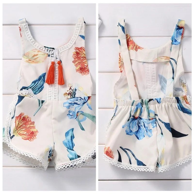 

Summer Newborn Girls Rompers Baby Clothes Sleeveless Flower Pattern Cotton One-Piece Romper with Tassels 13