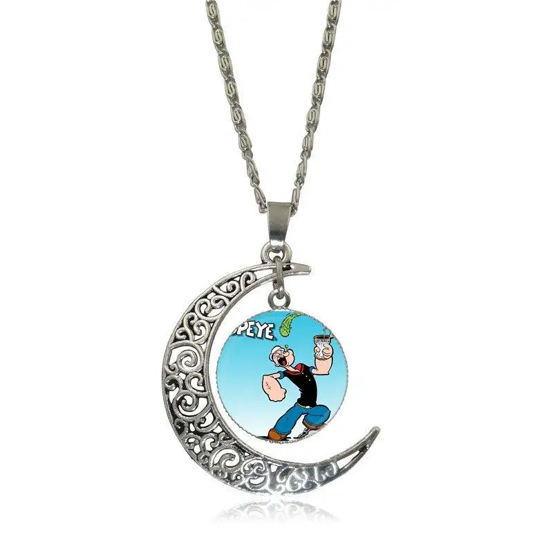 EJ Glaze For Men Women Party Gift Vintage Jewelry Silver Plated With Crescent Shaped Luminous Necklace Popeye | Украшения и