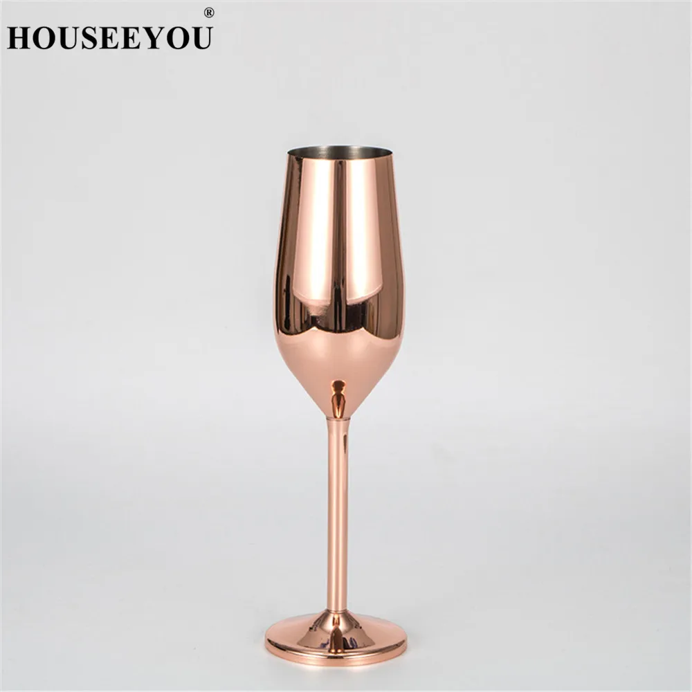 Rose Golden HOUSEEYOU, медь/серебро/розовое золото, бокалы для вина из нержавеющей стали, бокалы для сока, напитков, шампанского, флейты, вечерние, барная посуда, кухонные инструменты - Цвет: Rose Golden