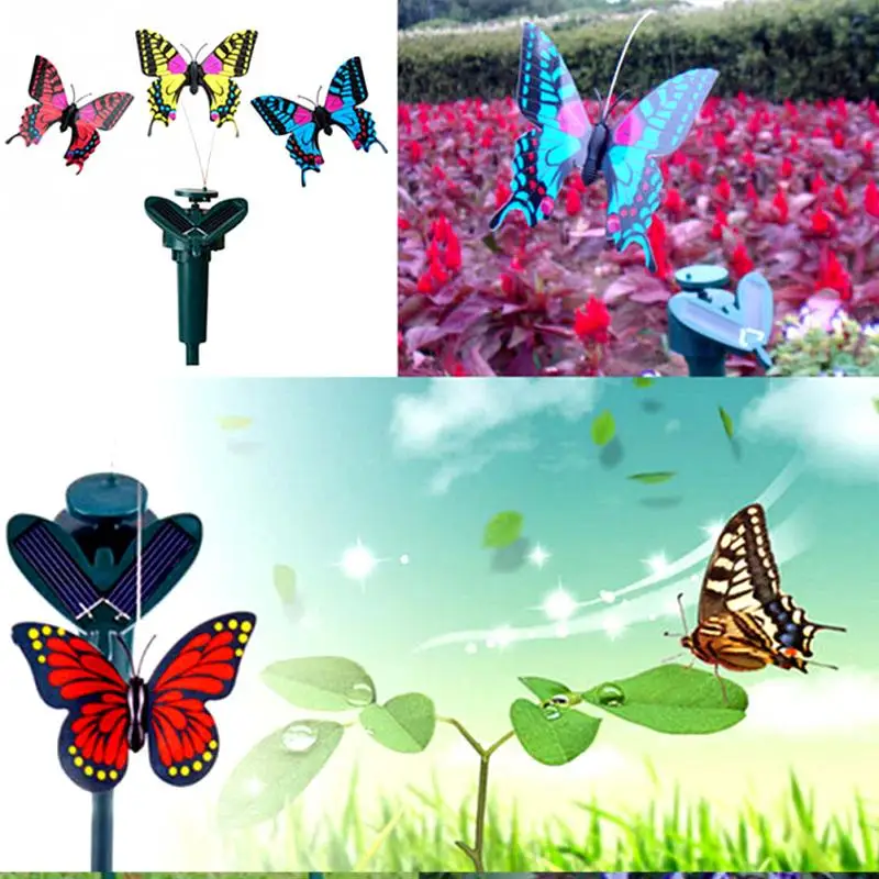 New Vibration Solar Power Dancing Flying Fluttering Butterflies Hummingbird Garden Decorative Stake#1003