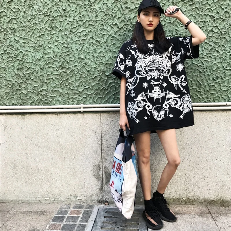 Горячая Harajuku нейтральный дьявол свободная с рисунком черепа хлопковая черная