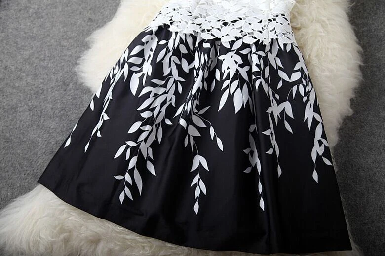 Noble lace water soluble stitching leaf printing lady's short dress | Женская одежда