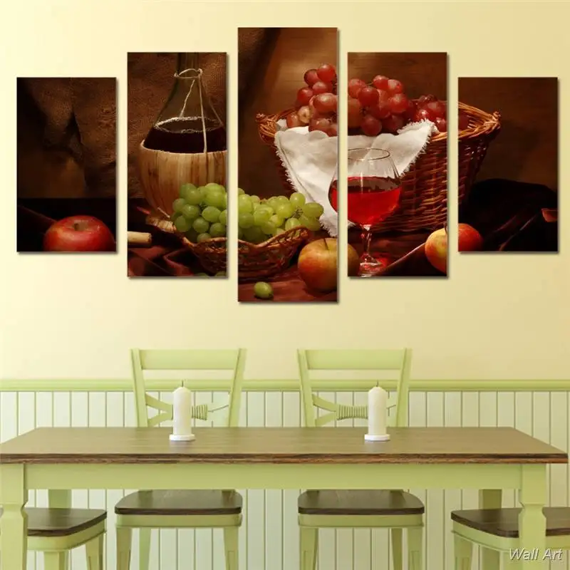 

5 Piece Canvas Art Wine Drink Fruit Classical Hd Printed Wall Pictures For Living Room Canvas Painting Retro Print -92755-YP
