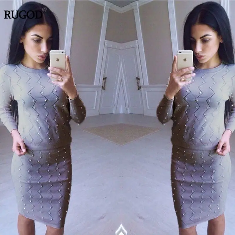 Женская пижама с круглым вырезом RUGOD Весенняя Милая длинным рукавом и бусинами