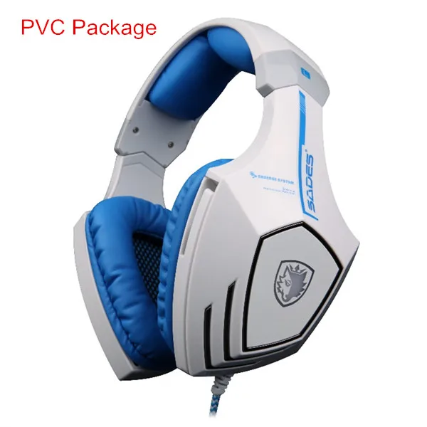 White Blue PVC SADES A60, USB 7,1, объемный звук, профессиональная игровая гарнитура, геймер, вибрация, супер бас, Накладные наушники, стерео наушники с микрофоном для ПК, игры - Цвет: White Blue PVC