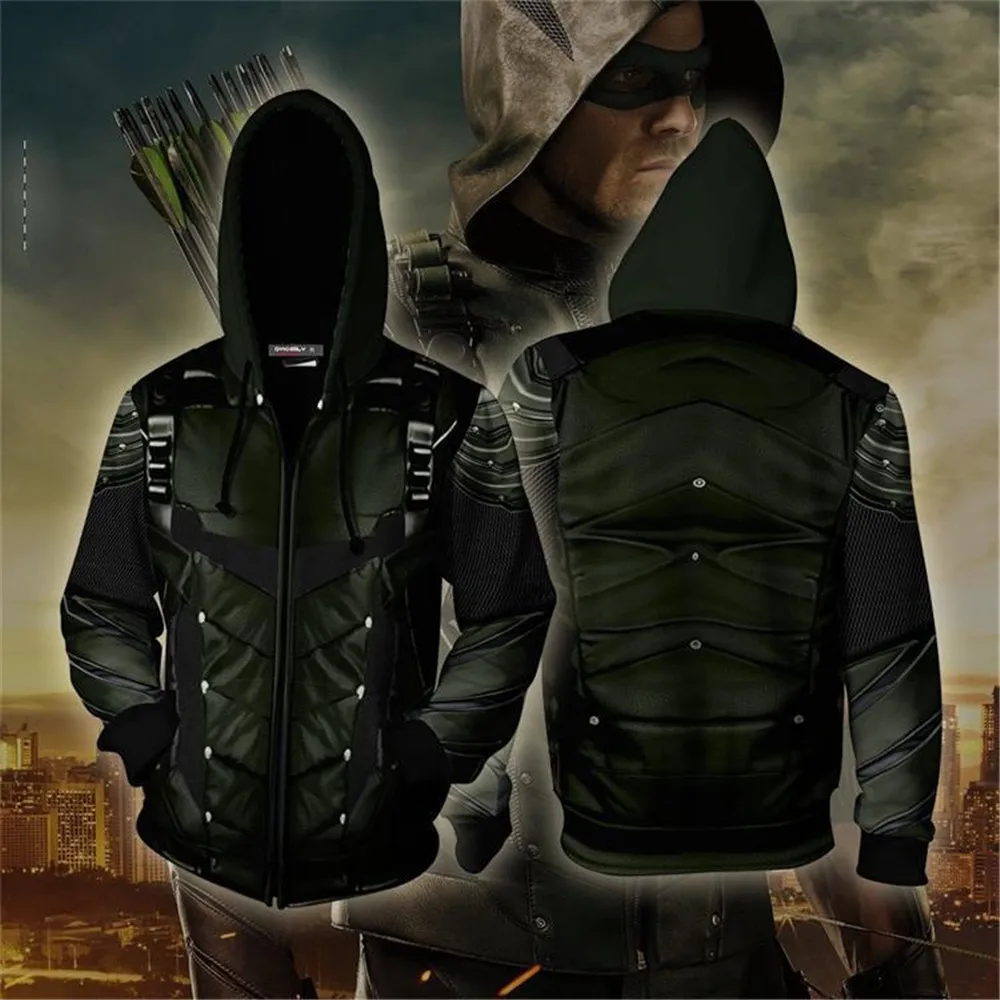 Мужские толстовки с 3D принтом Marvel Arrow Captain модные капюшоном на молнии для