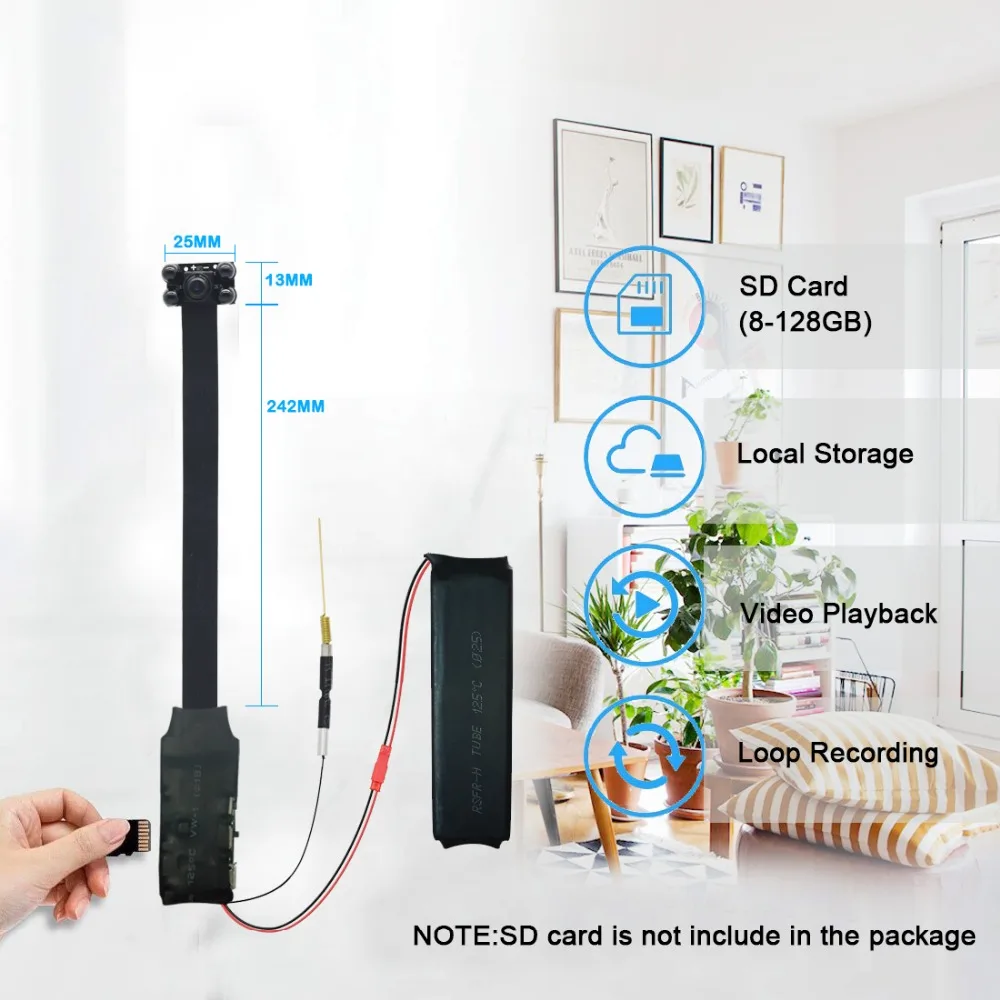HD1080P мини Wifi камера Wi Fi P2P TF слот видео запись Обнаружение движения Дистанционное
