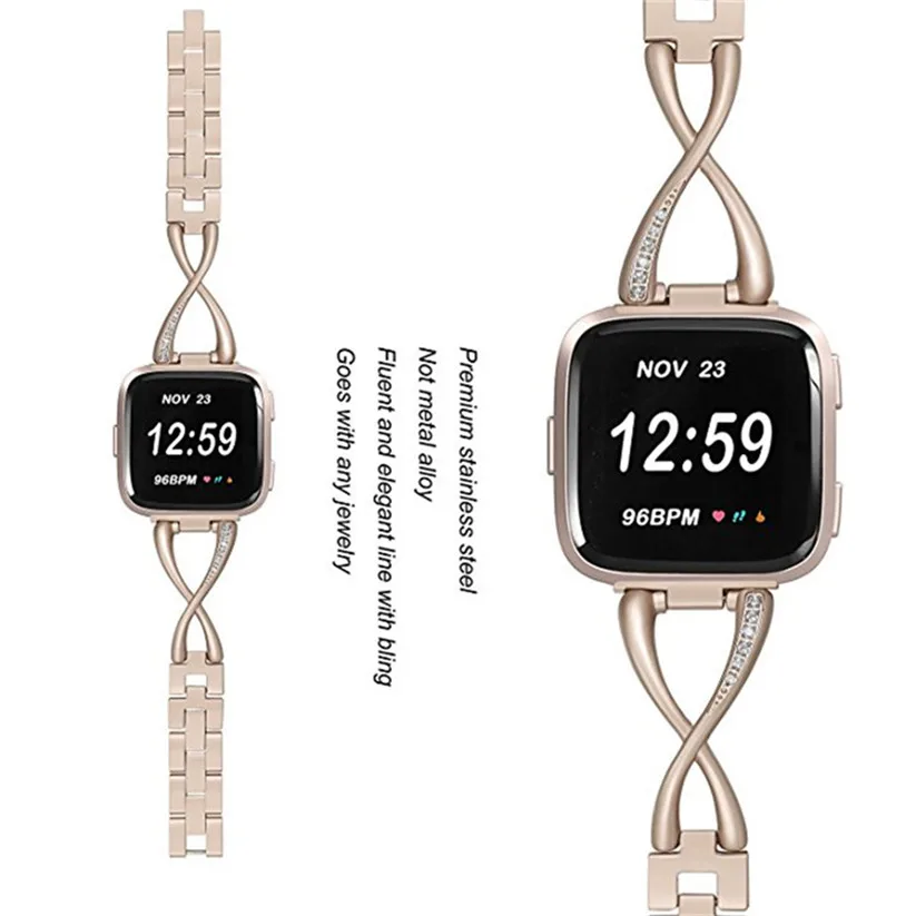 CARPRIE браслет роскошный сплав кристалл Нержавеющая сталь ремешок для Fitbit versa td0626