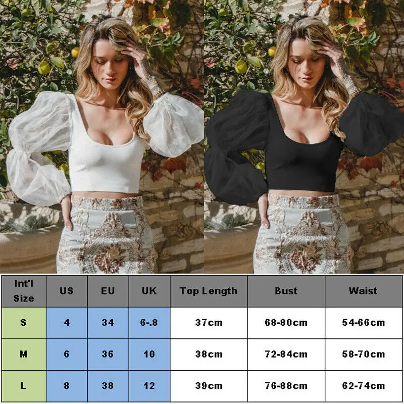 Женские винтажные топики в стиле ретро с длинным рукавом-фонариком глубоким