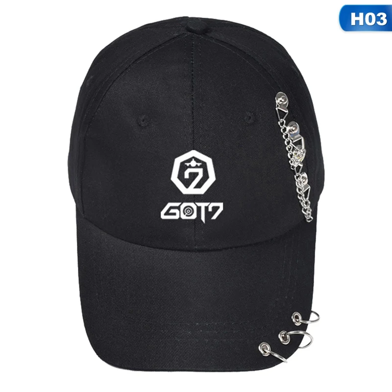 Новинка Kpop Exo головные уборы Got7 черно-розовые дважды заклёпки цепи мужские и женские хип-хоп бейсболки - Цвет: 3