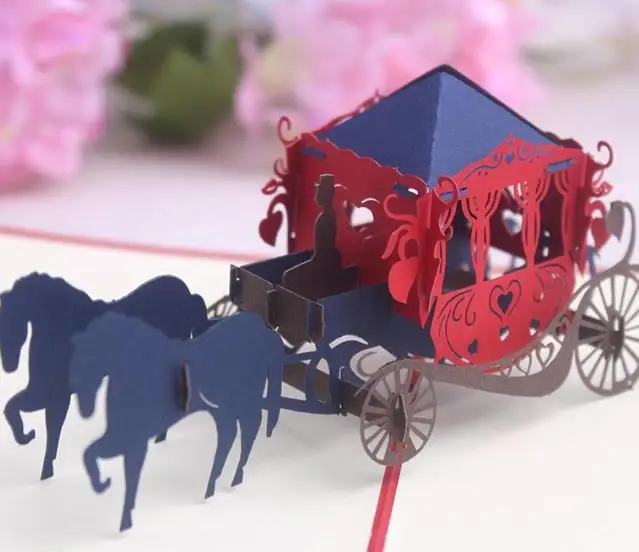 Лошадь с Carriage декупаж Creative 3D Pop UP Приветствие Подарочные Карты день матери партии