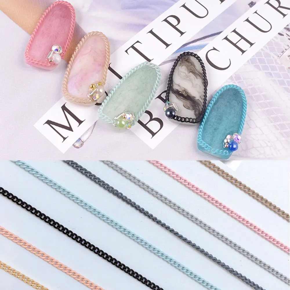 Стикеры 3d на ногти nail art цветная цепь для ногтей плоская металлическая
