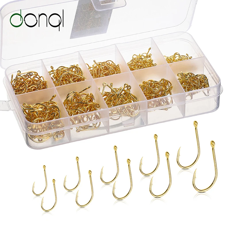 DONQL 200-700pcs/ Set Fishing Hooks Barbed Carp Single Fishihook 3#-12# Jig Fly Fishing Hooks Carbon Steel Sea Accessories