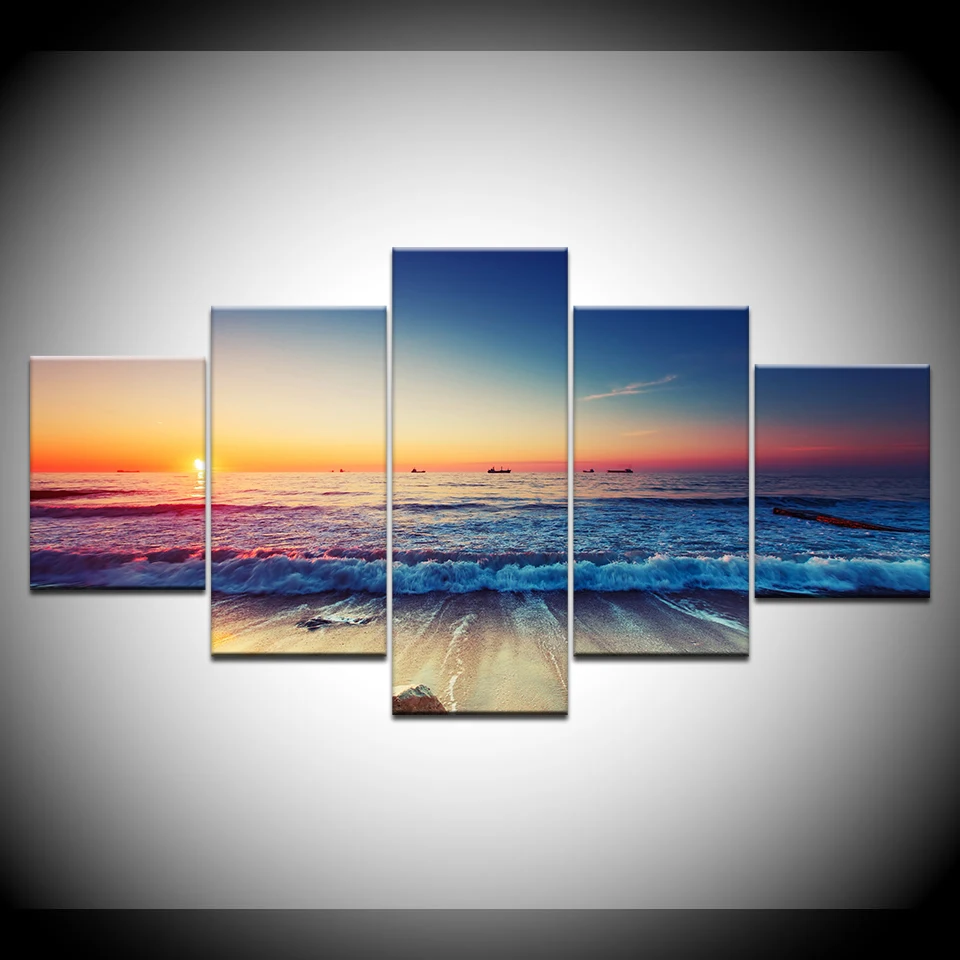 The sunset sea beach seascape 5 панелей HD Печать Современная Настенная фотография для